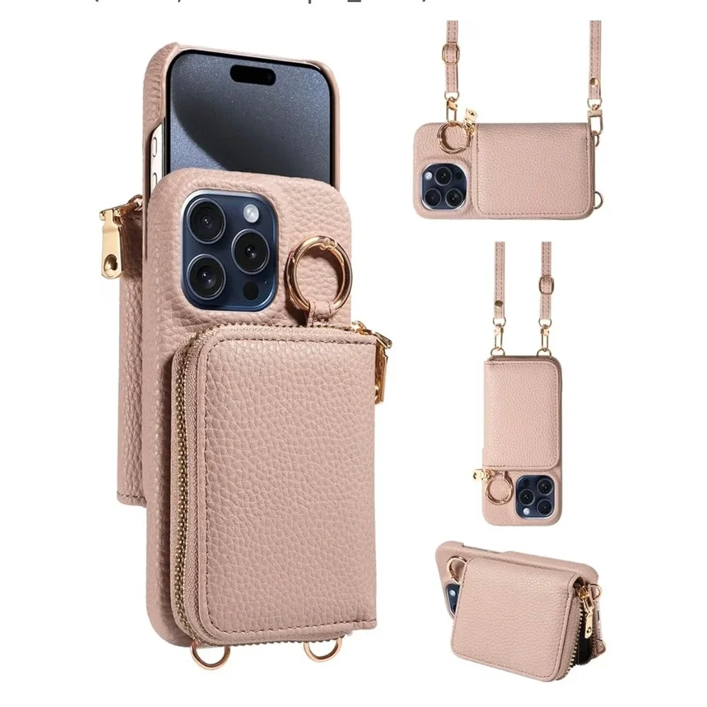 Crossbody iPhone Case Wallet Card Holder‎ Zipper Purse iPhone 14/15/16